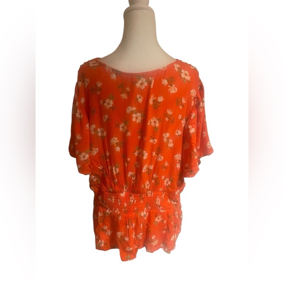 Old Navy Women’s 2X Blouse Orange Floral V-Neck Short Sleeve Top Plus Size NWT - Picture 5 of 7